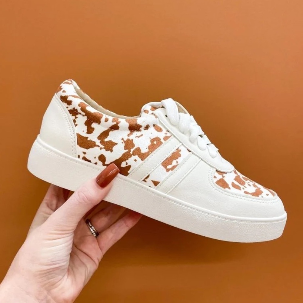 Cocomo Cream and Brown Patterned Sneakers